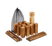 Relaxdays Scacchi Vichinghi, Gioco di Lancio in Legno, con Sacchetto, 21 Pedine e Cesta, per Bambini e Adulti, Marrone