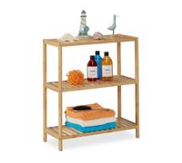 Relaxdays Scaffale da bagno in bambù 69 x 60 x 26 cm 3 ripiani mobile da terra Marrone naturale