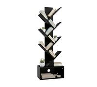 Relaxdays Scaffale, 6 ripiani, A x L x P: 113x38x20 cm, a forma d'albero, libri, CD, con vano, per soggiorno, nero
