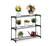 Relaxdays Scaffale Porta Piante, 3 Ripiani Portapiante in Vaso, Fiori e Erbe, Acciaio e Plastica, HLP: 72x91x28 cm, Nero