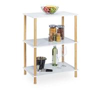 Relaxdays Scaffale a 3 Ripiani, per Cucina, Bagno e Ingresso, HLP79x60x40 cm, Autoportante, bambù e MDF, Bianco/Naturale