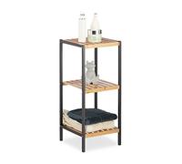 Relaxdays Scaffale a Colonna in Bambù e Metallo, HLP: 70x30x30 cm Mobile Aperto per Bagno e Cucina, Quadrato, Marrone