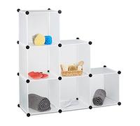 Relaxdays Scaffale a Gradini 6 scomparti, Sistema a Incastro, Armadio, Divisorio, Aperto, Bianco