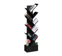 Relaxdays Scaffale Libreria, Mobile Stretto da Terra con 9 Ripiani ad Albero per Libri, CD e Dvd, 146x38x22 cm, Nero, Tessuto Non Tessuto, Fibra di Legno, Cartone