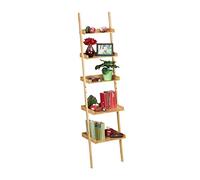relaxdays Scaffale a Scala in bambù, 5 Ripiani, Bagno, Cucina, Mobile da Appoggiare, HxLxP: 190 x 45 x 40 cm, Naturale