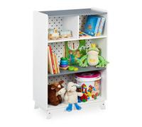 Relaxdays Scaffale per la Cameretta dei Bambini, Mobile a 4 Scomparti Aperti, Libri e Giochi, 90x60x30 cm, Bianco Grigio