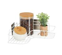 Relaxdays Scaffale ad Angolo per la Cucina, Mensola Angolare da Incollare Portaspezie da Parete 5,5 x 26 x 26 cm, Bianco, Ferro
