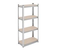 Relaxdays Scaffale Alta Portata in Acciaio Zincato, HLP: 138x60x30 cm, Carico 200 kg, per Garage e Cantina, Argentato, Fibra di Legno