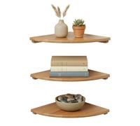 Relaxdays Mensola angolare, altezza x larghezza x profondità: 3 x 18 x 18 cm, legno di noce, soggiorno, decorazione, portata: 5 kg, libreria da appendere, natura