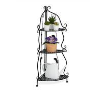 Relaxdays Scaffale Angolare Portafiori in Acciaio, 3 Ripiani Pieghevoli, Portavasi Piante e Fiori, 82,5x30x30 cm, Nero