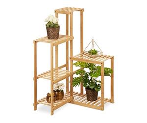 Relaxdays Scaffale Angolare Portafiori in bambù, 6 Ripiani Porta Piante, da Interno, HLP: 101x62x62 cm, Marrone Chiaro