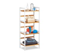 relaxdays Scaffale da Bagno, Mobiletto per Cosmetici, Asciugamani, Accessori, in Bambù, 110x45x31,5 cm, Bianco Naturale