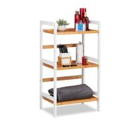 relaxdays Scaffale da Bagno, Mobiletto per Cosmetici, Asciugamani, Accessori, in Bambù, 80x45x31,5 cm, Bianco Naturale
