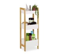 Relaxdays Scaffale Bagno con 3 Cesti, a Colonna in bambù e MDF, 74,5 x 2 Singolo