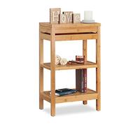 Relaxdays Scaffale Bagno, Cucina, 3 Ripiani, Scomparto con Anta Ribaltabile, HxLxP: 76,5x46x29,5 cm, Bianco, Legno Bambù