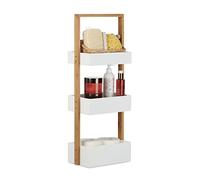 Relaxdays Scaffale bagno in bambù con 3 cestini ripiani mensole di MDF HxLxP: 76 x 30 x 18,5 cm bianco/beige