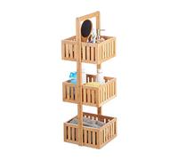 Relaxdays Scaffale Bagno in Bambù, Mobile in Legno Autoportante con 3 Cestini, per Cucina, HLP 82,5x27x26,5cm, naturale