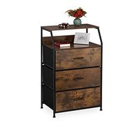 Relaxdays Scaffale Basso in Stile Industriale, 3 Cassetti e 2 Ripiani, MDF, Acciaio, TNT, HLP, 5x61x42cm, Marrone/Nero, Fibra di Legno, H x L x P: 96,5 x 61 x 42 cm