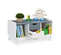 Relaxdays Scaffale Basso per la Cameretta dei Bambini, con 2 Scomparti e 2 Cassetti, MDF, HLP 30x60x30 cm, Bianco/Grigio