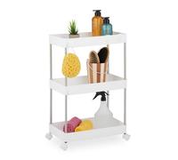 Relaxdays Mobile Salvaspazio, Scaffale su Ruote con 3 Ripiani, Carrello per Bagno e Cucina, 62 x 41,5 x 23,5 cm, Bianco, Acciaio Inox