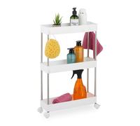 Relaxdays Mobile Salvaspazio, Scaffale su Ruote con 3 Ripiani, Carrello per Bagno e Cucina, 62 x 41,5 x 14,5 cm, Bianco