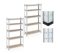 Relaxdays Scaffale Carichi Pesanti, Set da 2, 180x100x30 cm, 5 Ripiani Alta Portata 500 kg, Garage, Acciaio, Argentato