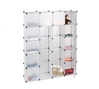 Relaxdays Scaffale Componibile, 14 Scomparti, 2 Aste Appendiabiti, Scarpiera Modulare, 180 x 145 x 36,5 cm, Trasparente