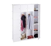 Relaxdays Scaffale Componibile, 14 Scomparti, 2 Aste Appendiabiti, Scarpiera Modulare, HLP 180 x 145 x 36,5 cm, Bianco
