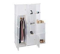 Relaxdays Scaffale Componibile con 10 Ante, Armadio con Asta Appendiabiti, Bianco, HxLxP: 146x110x46 cm
