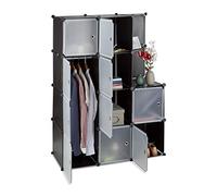 Relaxdays Scaffale Componibile con 10 Ante, Armadio con Asta Appendiabiti, Nero, HxLxP: 146x110x46 cm