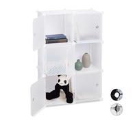 Relaxdays Scaffale Componibile con Cubi, Divisorio per Soggiorno con 6 Ante, Plastica, 97,5x66x32 cm, Bianco, Acciaio, Hxlxp: 97.5 x 66 x 32 cm, 6 unità