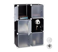 Relaxdays Scaffale Componibile con Cubi, Divisorio per Soggiorno con 6 Ante, Plastica, HxLxP: 97,5x66x32 cm, Nero