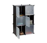 Relaxdays Scaffale Componibile con Cubi, 6 Ante, Divisorio per Soggiorno, Fai da Te, Plastica, HxLxP: 105x70x35 cm, Nero