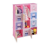 Relaxdays Scaffale Componibile da Cameretta, 2 Aste Appendiabiti, Disegni Animali, HLP: 145x110x37 cm, Incastro, Rosa