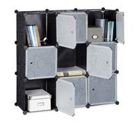 Relaxdays 10021955_46 Armadietto con Ante, Divisorio Casa in plastica, 9 Scomparti, 95 x 95 x 32 cm, Nero