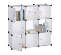 Relaxdays 10021955_50 Armadietto con Ante, Divisorio Casa in plastica, 9 Scomparti, 95 x 95 x 32 cm, Trasparente