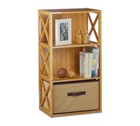 Relaxdays Scaffale con Cestino per il Bagno, 3 Ripiani, Legno, Box Pieghevole, HxLxP: 80 x 42 x 29 cm ca.
