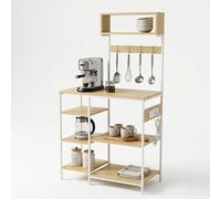 Relaxdays Scaffale Cucina con Presa/USB, 151x82x40 cm, per microonde, Effetto Legno, Metallo