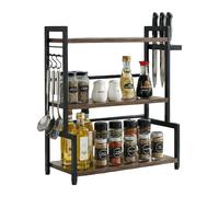 Relaxdays scaffale da appoggio Cucina HxLxP:51x43x20 cm, Ganci e portacoltelli, Porta spezie Industrial Marrone/Nero
