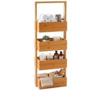 Relaxdays Scaffale da bagno, 4 cestini, AxLxP: 88 x 28 x 16 cm, naturale | Bambù/MDF, salvaspazio