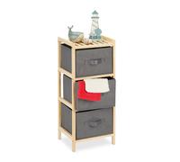 Relaxdays Mobiletto da Bagno con 3 Cestini Pieghevoli, Scaffale Salvaspazio, in Legno, 65x28x25,5 cm, Naturale Grigio