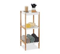 Relaxdays Scaffale da Bagno con 3 Ripiani, Mobiletto Autoportante, in Bambù e MDF, 72 x 30 x 29 cm, Naturale Bianco