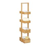 Relaxdays Scaffale da Bagno con 4 Cestini, Mobiletto da Terra, Multiuso, H x LX P: 88 x 25 x 18 cm, Legno Naturale, Bambú, 1 pz