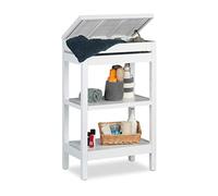 Relaxdays Scaffale da Bagno, Cucina, 3 Ripiani, Scomparto con Anta Ribaltabile, HxLxP: 76,5 x 46 x 29,5 cm, Bianco, Bambù