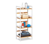relaxdays Scaffale da Bagno, Mobiletto per Cosmetici, Asciugamani, Accessori, in Bambù, 110x45x31,5 cm, Bianco Naturale