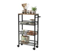 Relaxdays Scaffale da nicchia in Metallo con 4 Ripiani, Ruote, 77x13x45 cm, Marrone/Nero