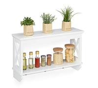 Relaxdays Mensola Scaffale da Parete con 3 Ganci, a 2 Piani, Stile Shabby Chic, Appendiabiti, Salvaspazio da Cucina, Bianco, Fibra di Legno, 40 x 66 x 20 cm