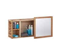 Relaxdays Scaffale da Parete con Specchio Scorrevole, Mensola a Muro per Il Bagno, Legno di Noce, Largo 80 cm, Naturale, Marrone, 17x80x30 cm