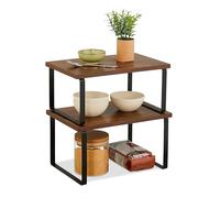 Relaxdays Scaffale da Tavolo Portaspezie, Set 2 Alzatine Organizer Cucina, Ripiani Salvaspazio, Impilabili, Marrone Nero, Acciaio, HLP: 16,5x30x19,5 cm