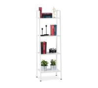 relaxdays Scaffale in Legno, Moderna Libreria con 4 Ripiani, per Piante e Libri, HLP: 136 x 44 x 31,5 cm, Bianco
